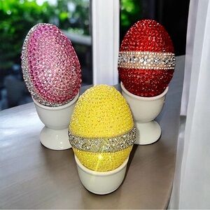 Crystal Rhinestone Luxury Easter Egg Set 3, Easter Gift| Vase Filler, Elegant